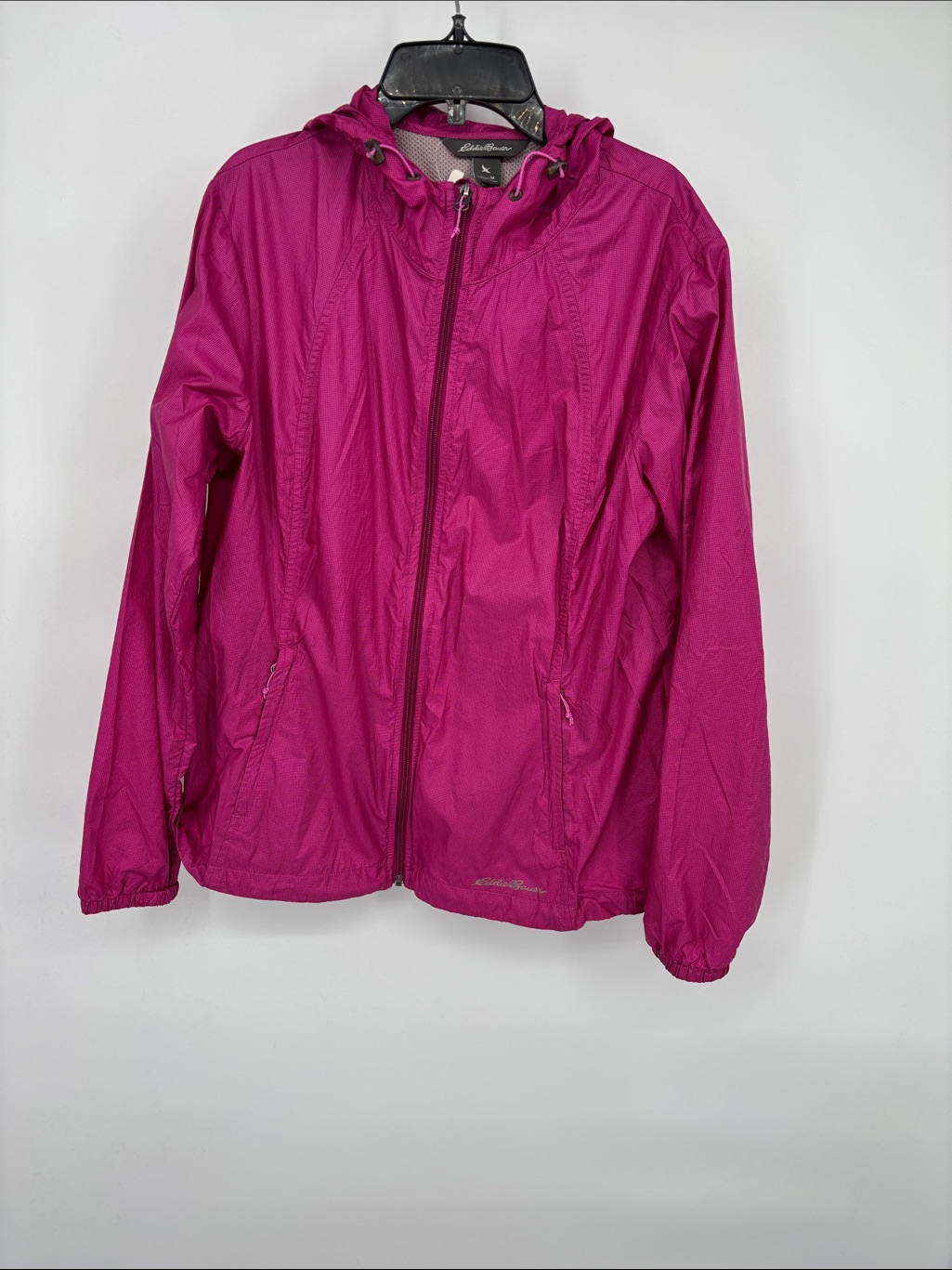 Eddie Bauer Bright Magenta Hooded Windbreaker Raincoat Hooded Size Medium Nwt